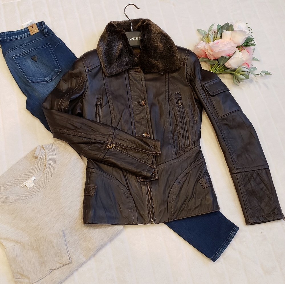 Danier Insulated Genuine Leather Bomber Jacket